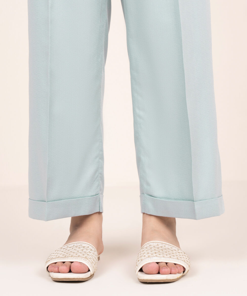 Women's RTW Dobby Blue Solid Straight Pants