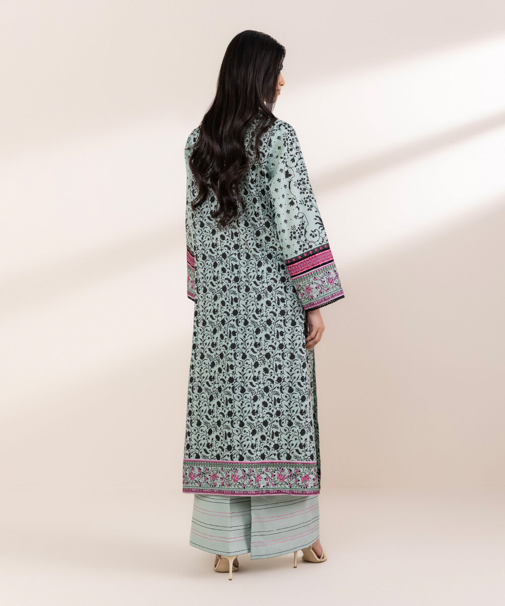 Women's RTW Lawn Blue Embroidered A-Line Shirt