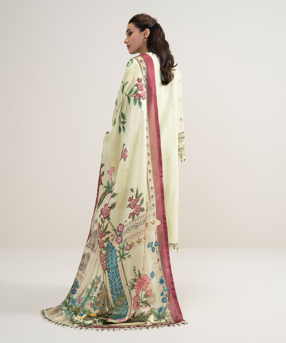 Women's Unstitched Lawn Embroidered Yellow 3 Piece Suit