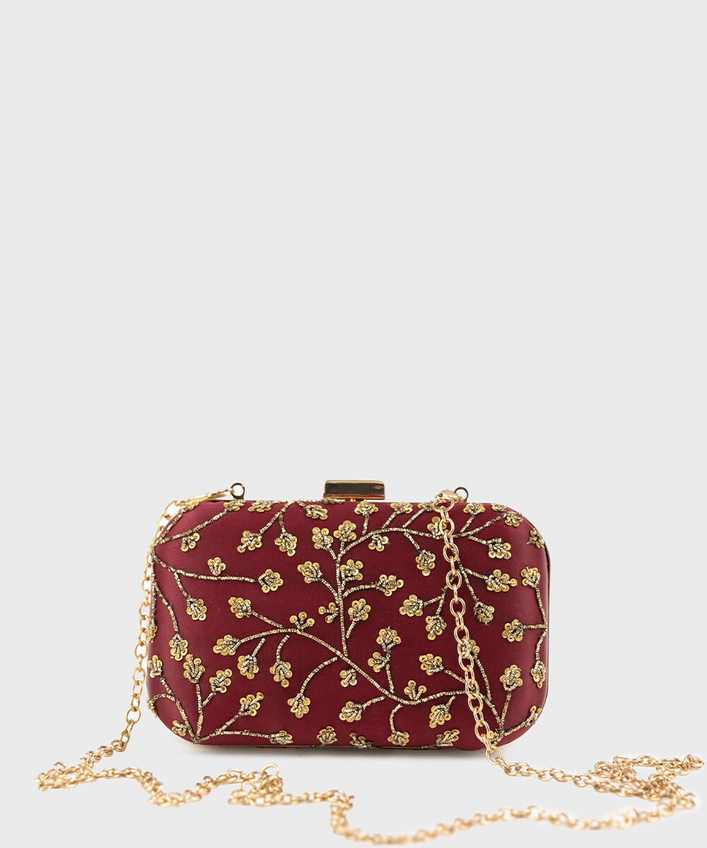 Woman - Red Hand Embroidered Clutch