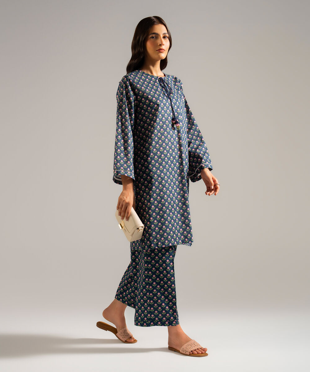 Women's RTW Lawn Printed Blue Straight Shirt