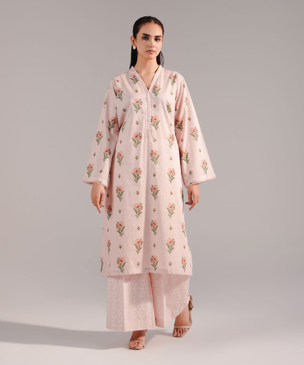 Women's RTW Lawn Printed Pink Straight Shirt