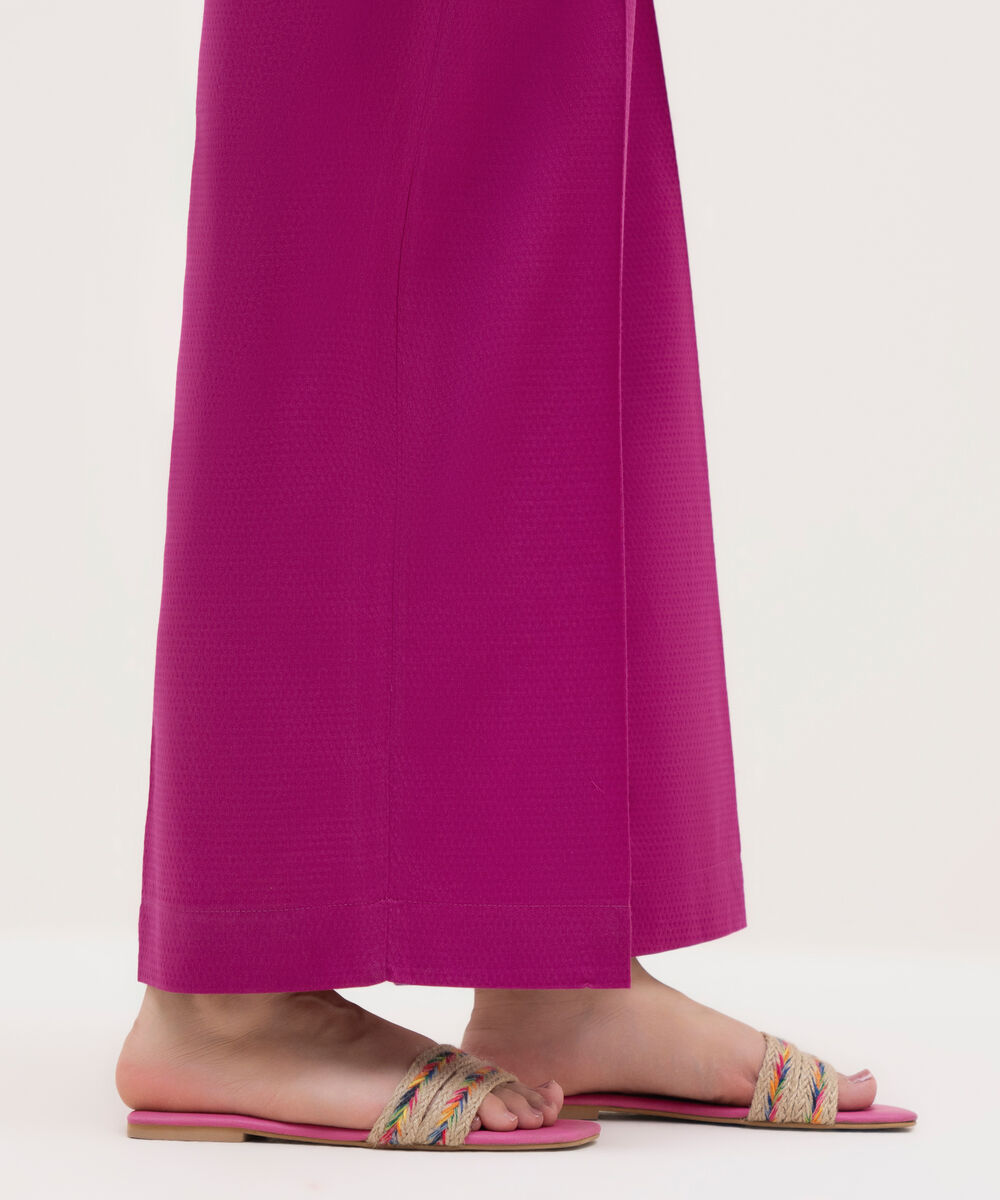 Women's RTW Textured Cotton Pink Solid Culottes