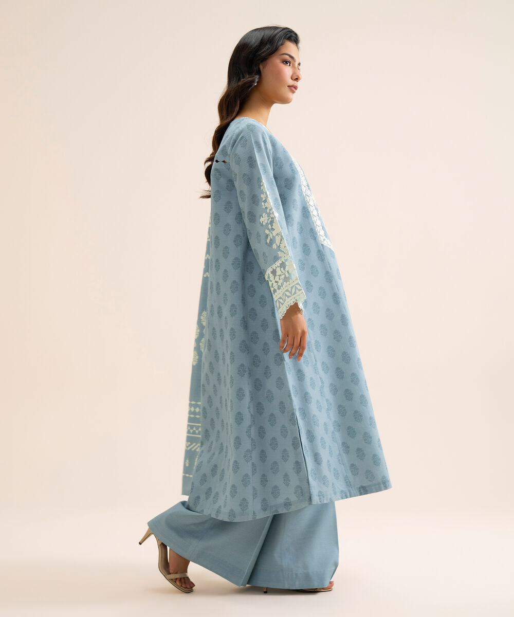 Women's Unstitched Light Khaddar Embroidered Light Blue 3 Piece Suit