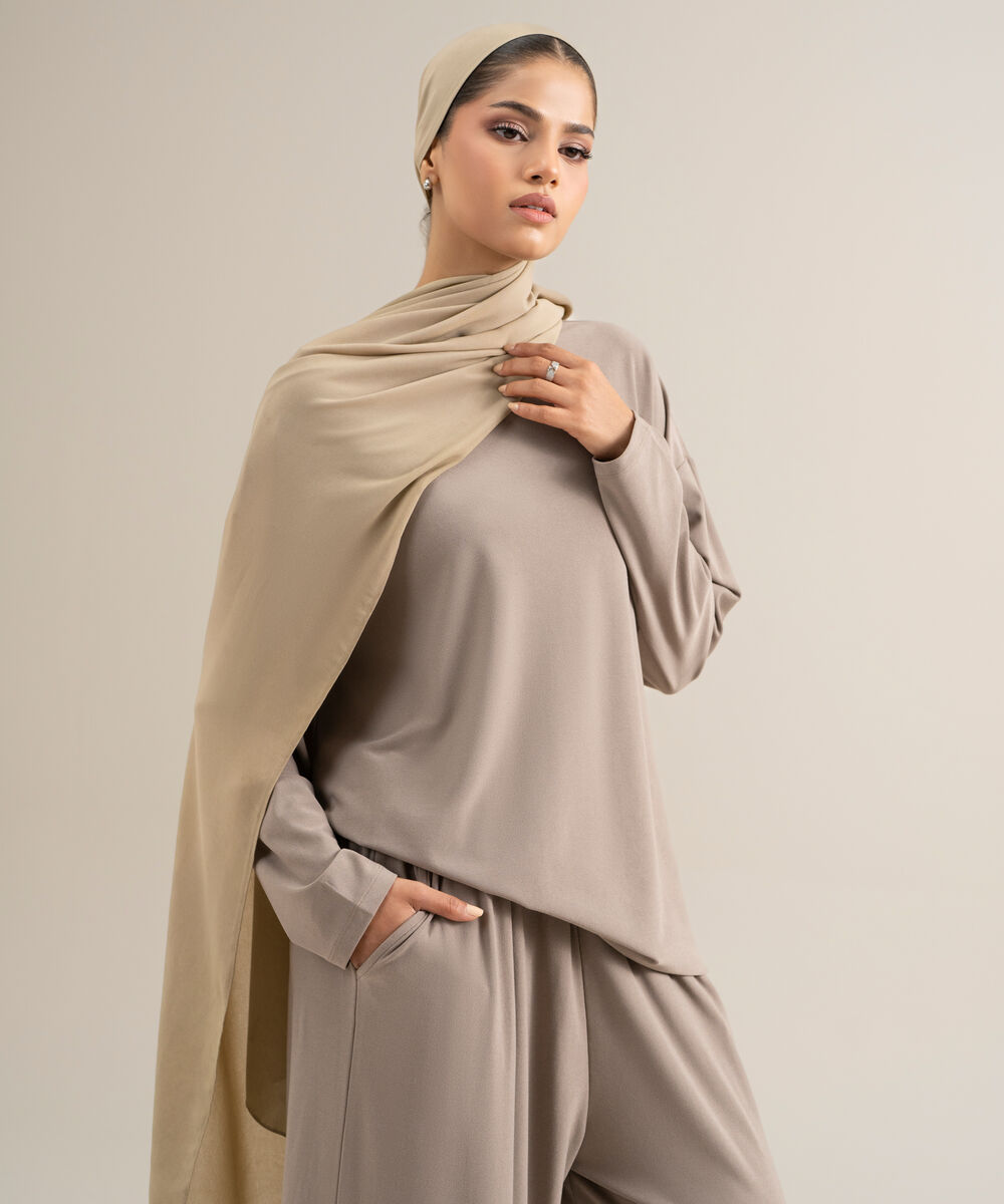 Women's Cotton Taupe Jersey Knit Top