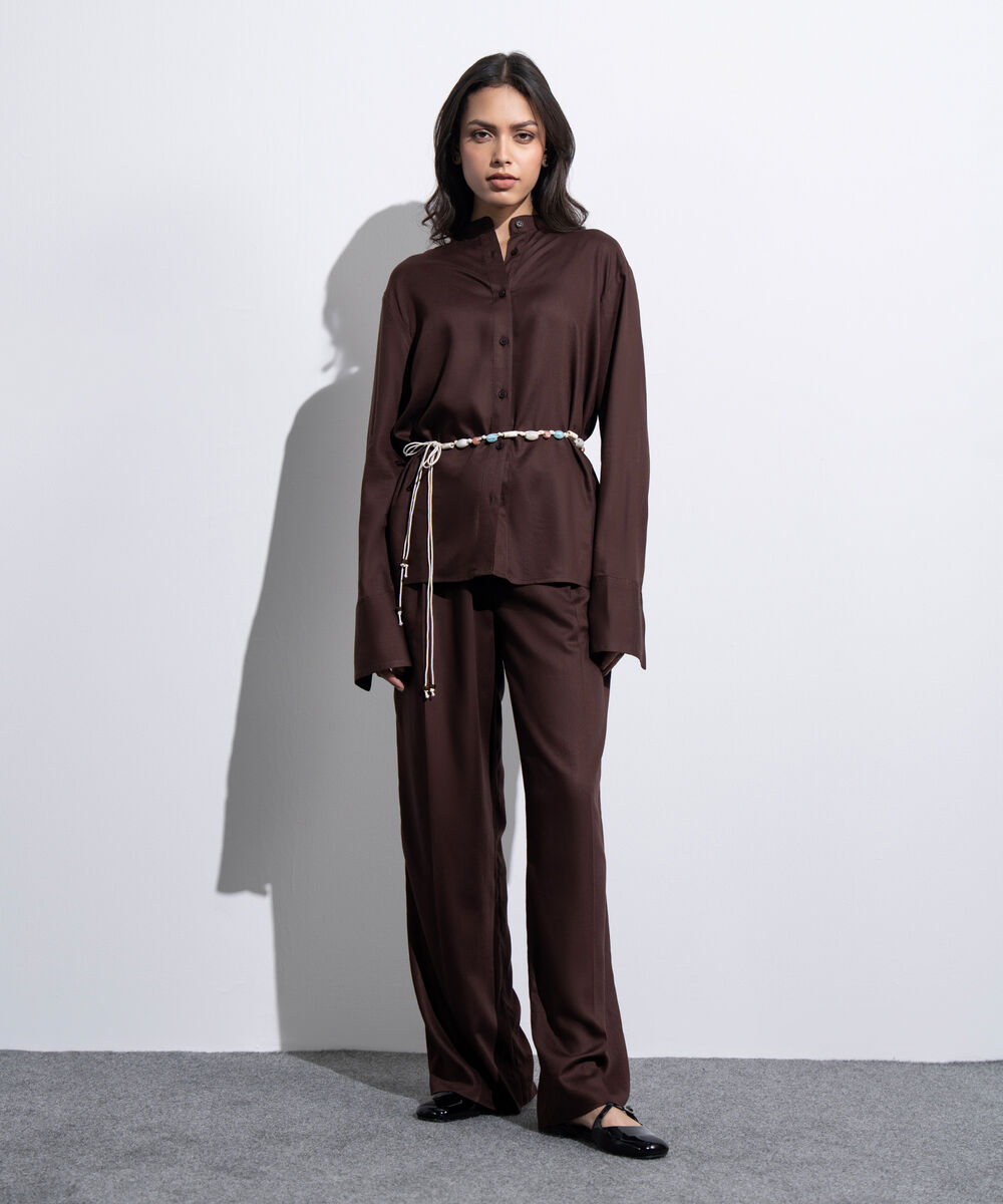 Women's Western Brown Regular-Fit Button Through  Shirt