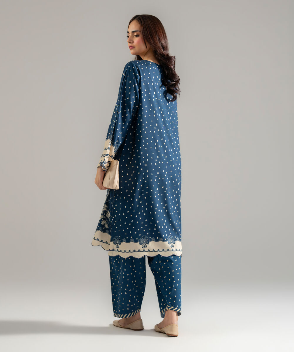 Women's RTW Arabic Lawn Printed Blue Straight Shirt