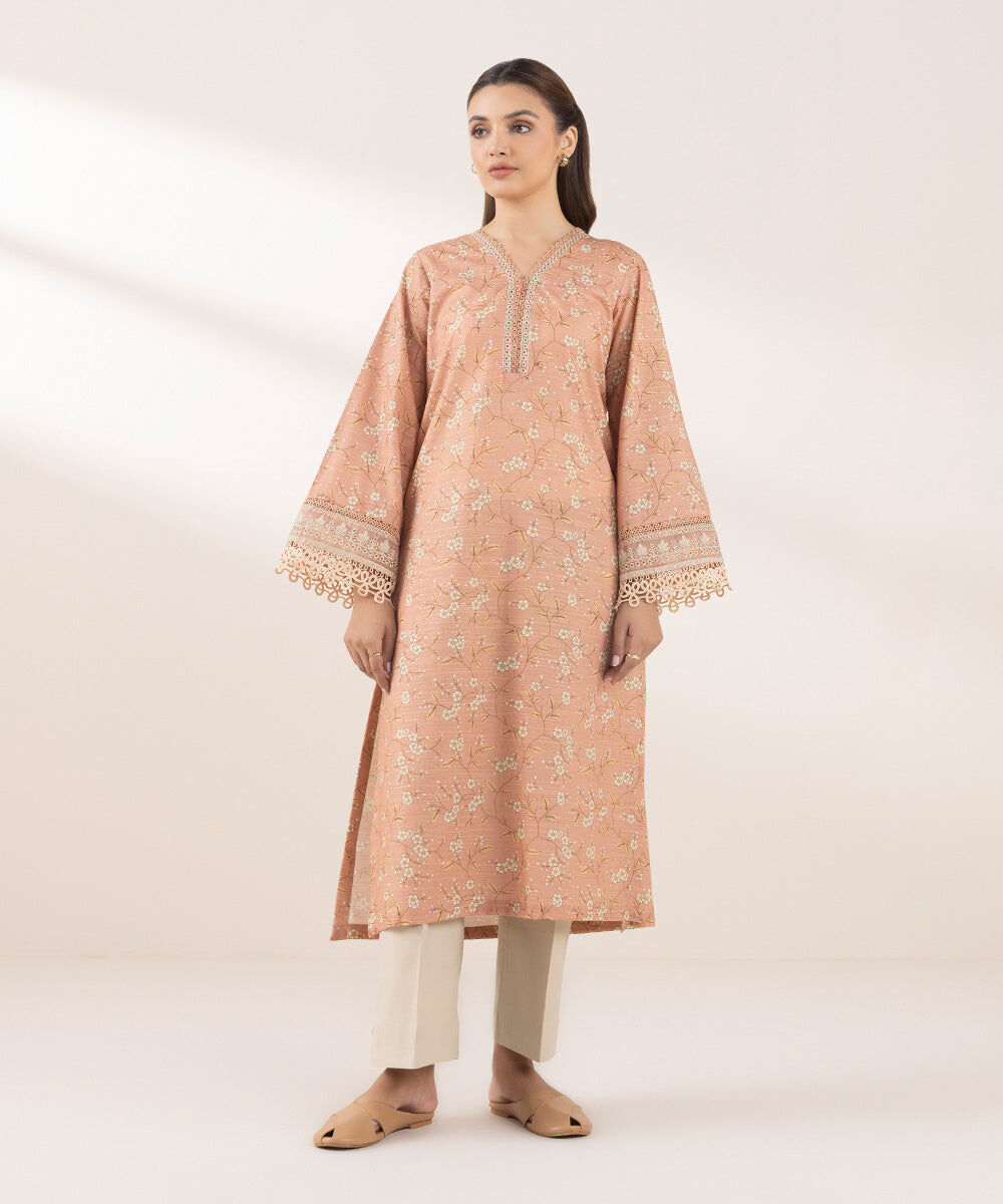 Woman - Pink Embroidered Zari Khaddar Shirt