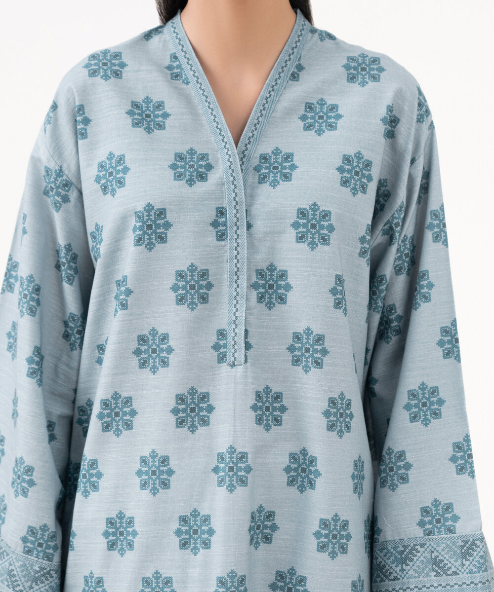 Women's Unstitched Khaddar Printed Grey 2 Piece Suit