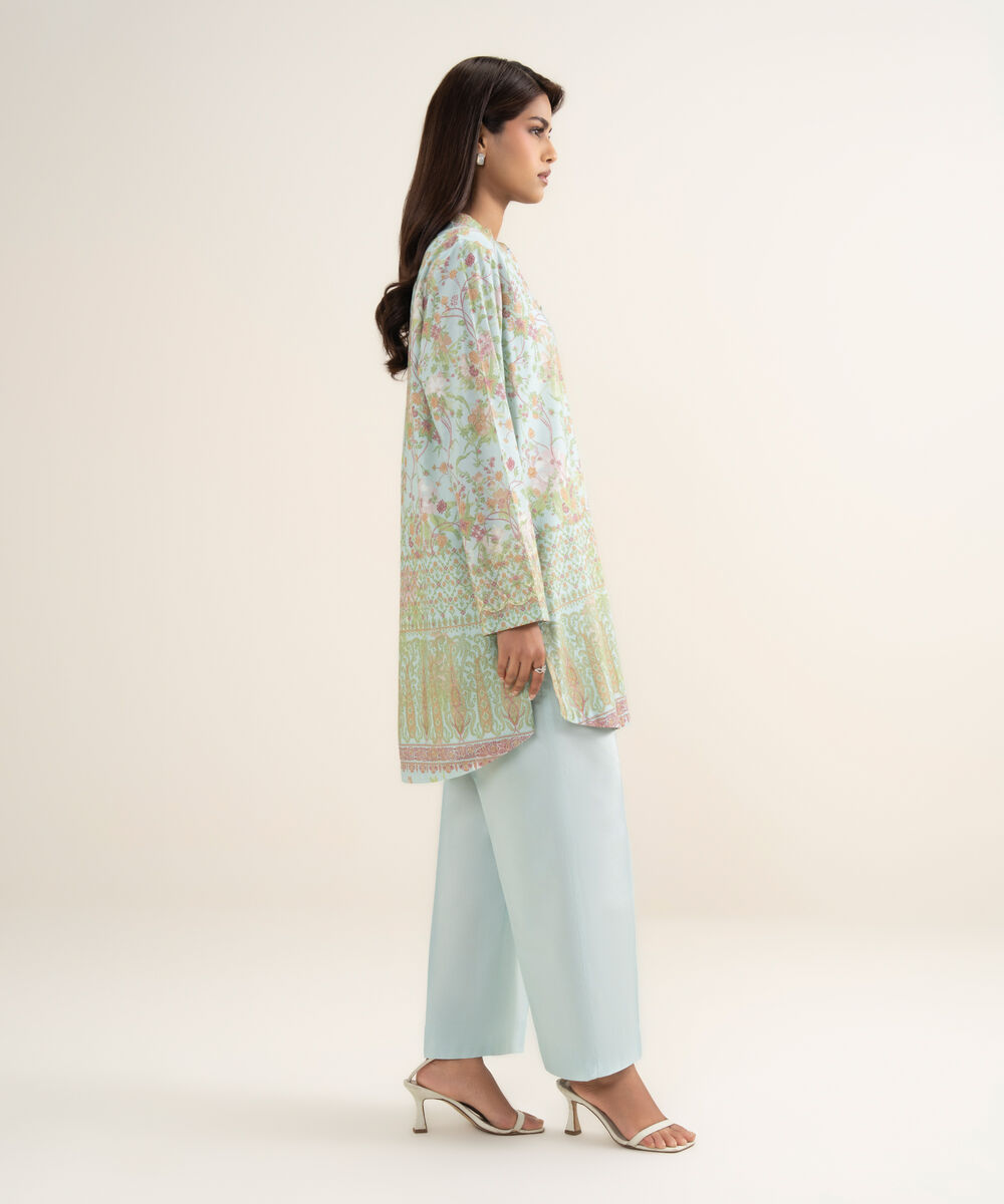 Women's RTW Cotton Viscose Printed Blue Straight Shirt