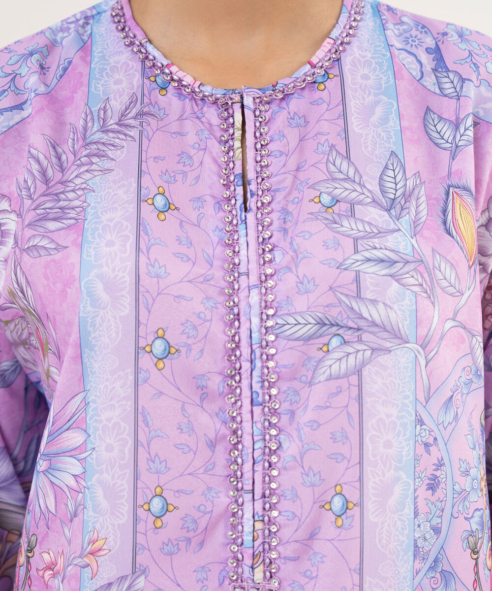 Women's RTW Blended Grip Purple Printed A-Line 2 Piece Suit