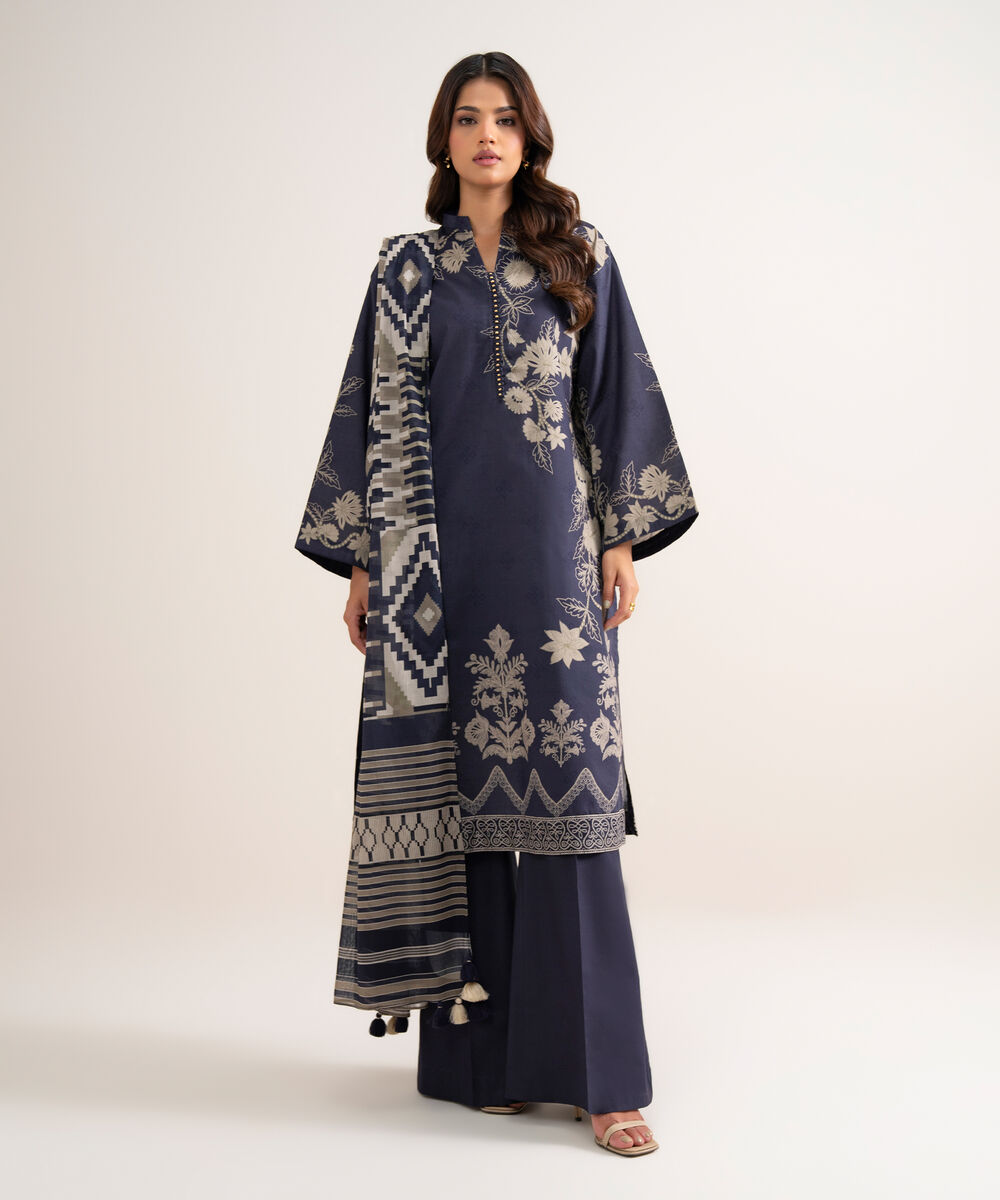 Women's Unstitched Printed Lawn Purple 3 Piece Suit