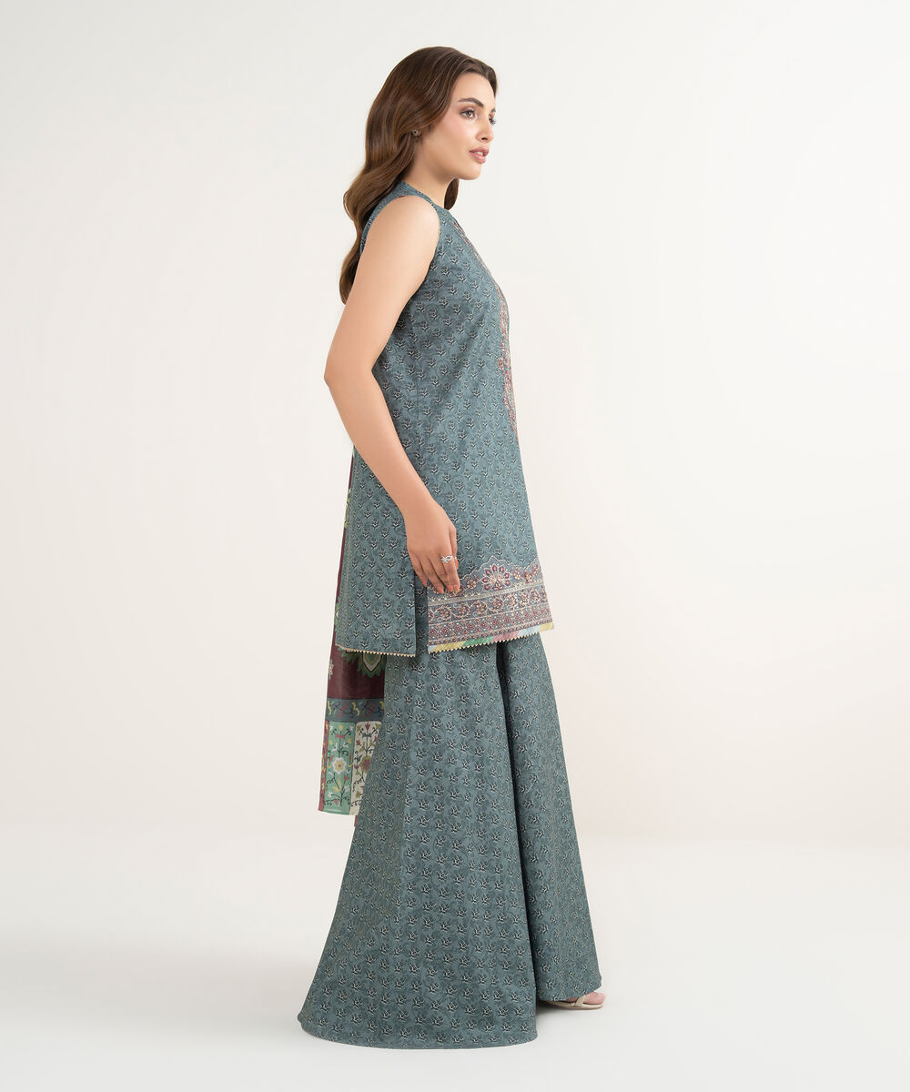 Women's Unstitched Lawn Embroidered Grey 3 Piece Suit