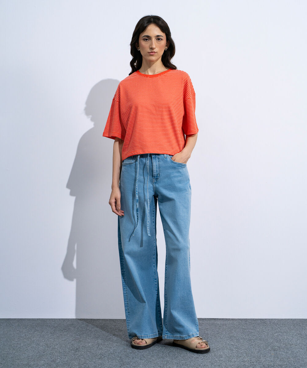 Women's Orange Yarn Dyed Short Body T-Shirt
