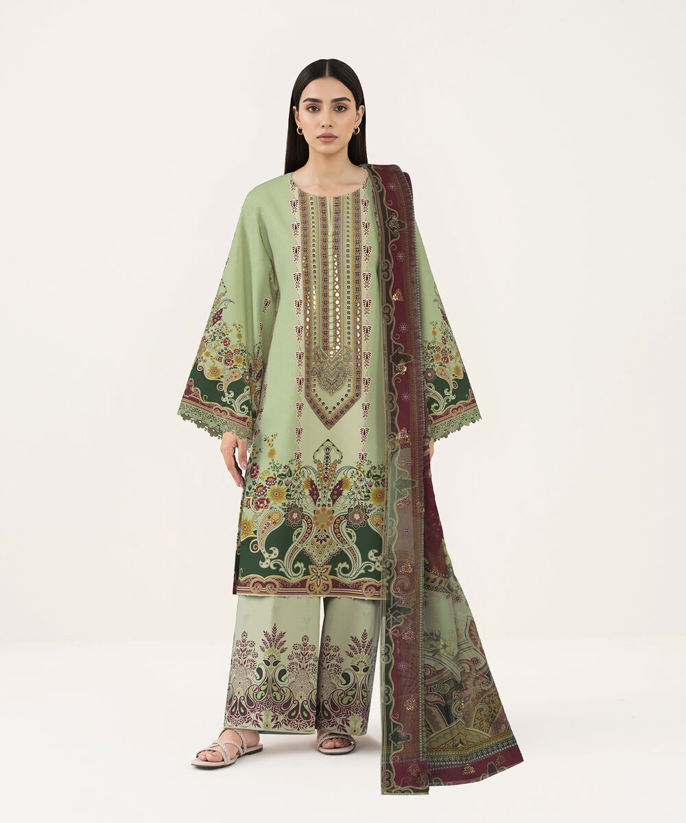 Women's Unstitched Lawn Multi  Embroidered 3 Piece Suit
