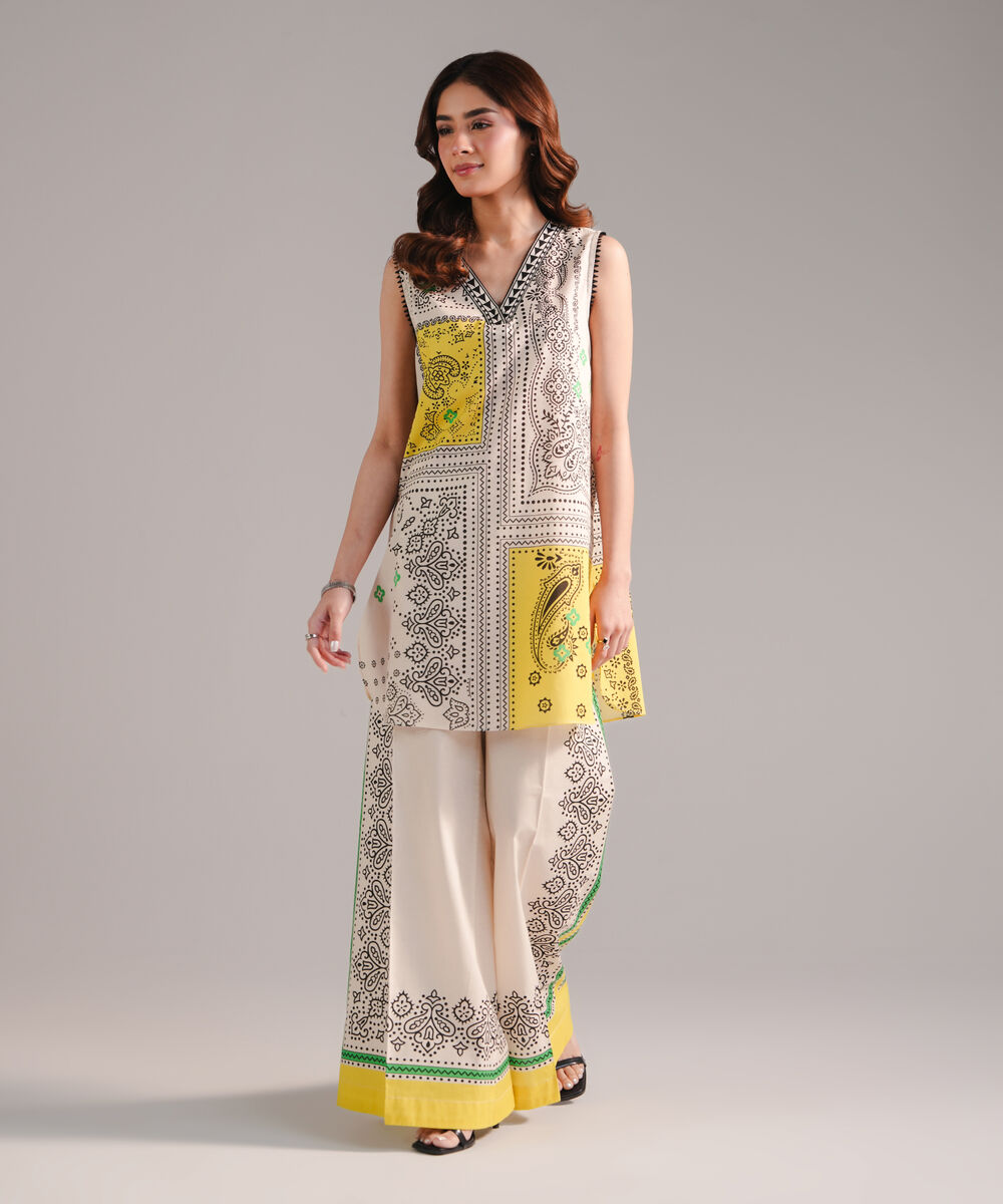 Women's RTW Lawn Printed Off White Straight Shirt