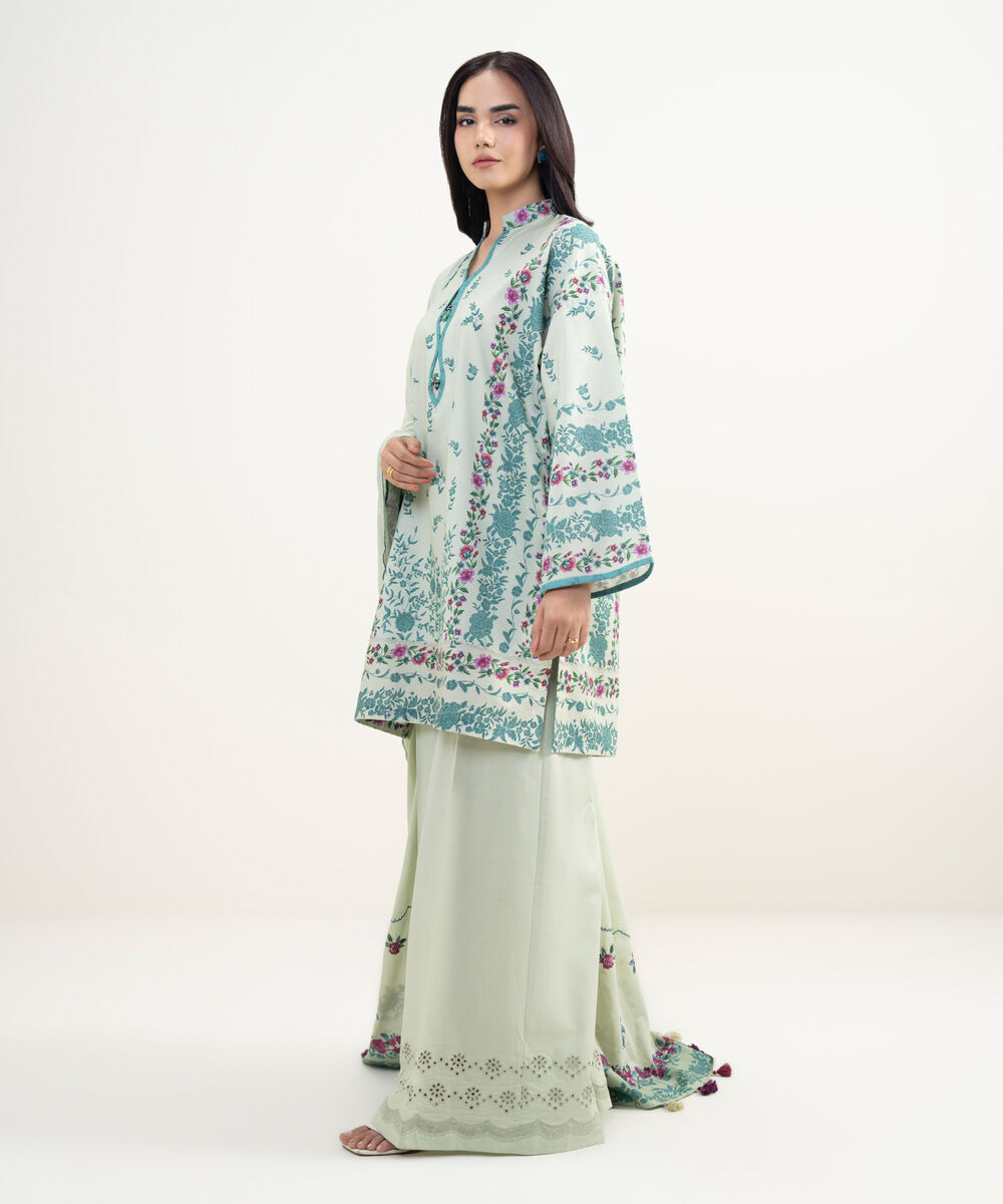 Women's Unstitched Lawn Embroidered Green 3 Piece Suit