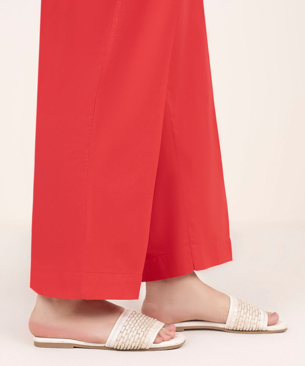 Women's RTW Cambric Red Solid Straight Pants