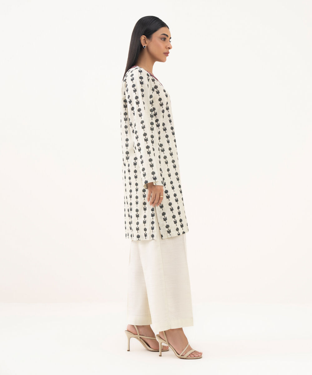 Women's RTW Light Khaddar Embroidered Off White Straight Shirt