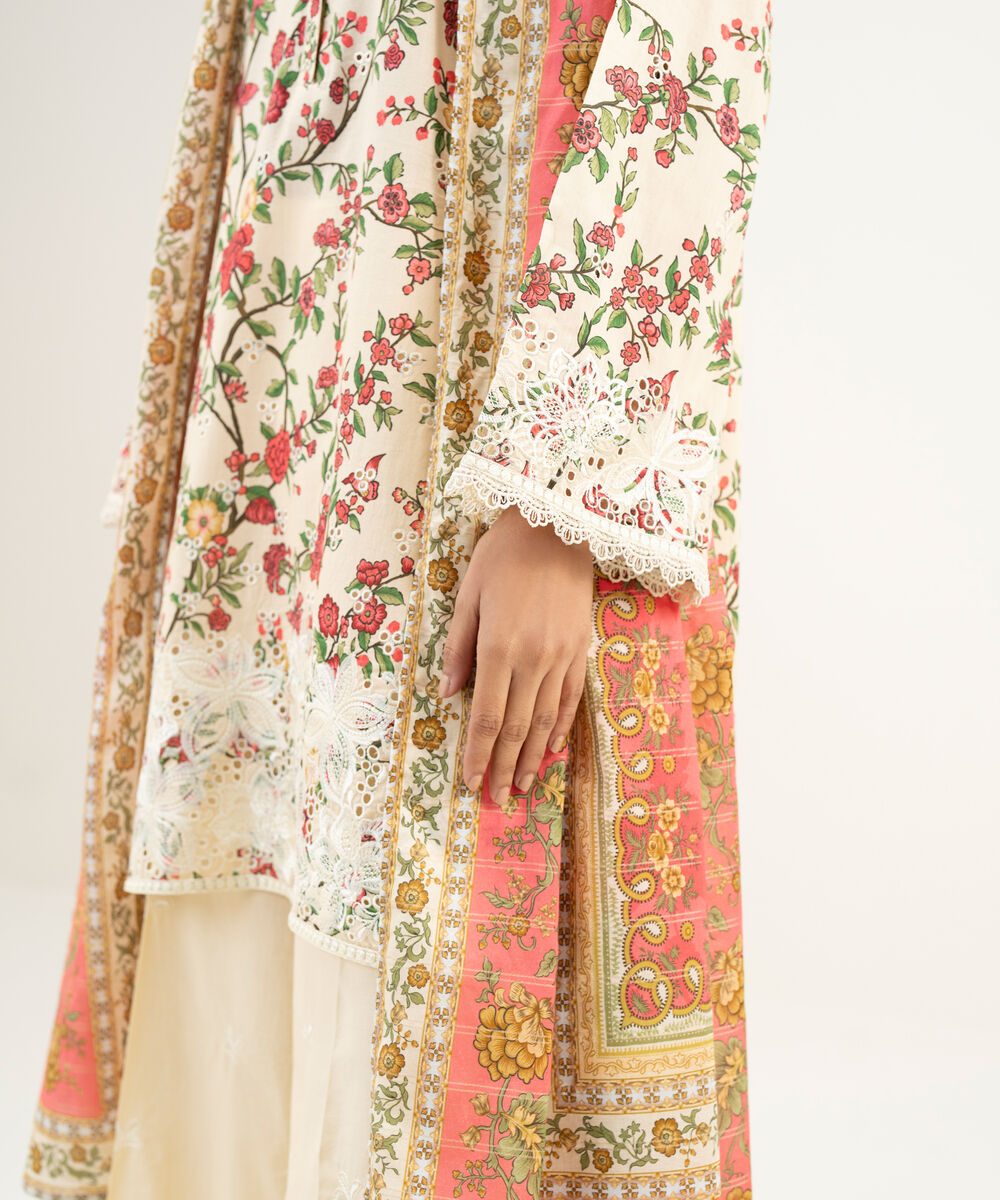 Women's RTW Lawn Embroidered Peach 3 Piece Suit