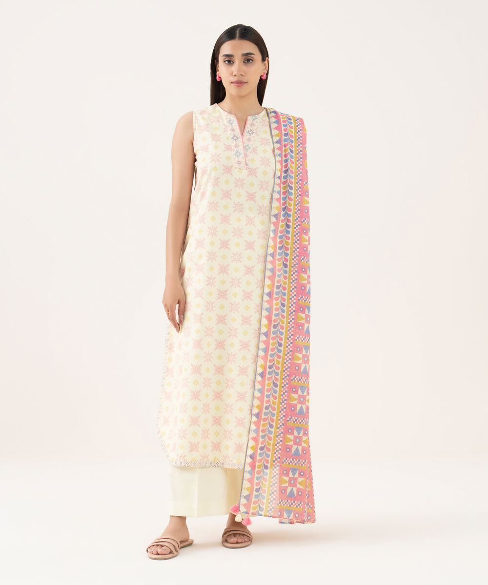 Women's Unstitched Cotton Printed Multi 2 Piece Suit