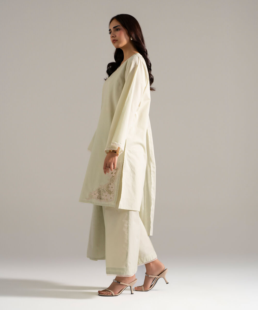 Women's RTW Cambric Printed Green 3 Piece Suit
