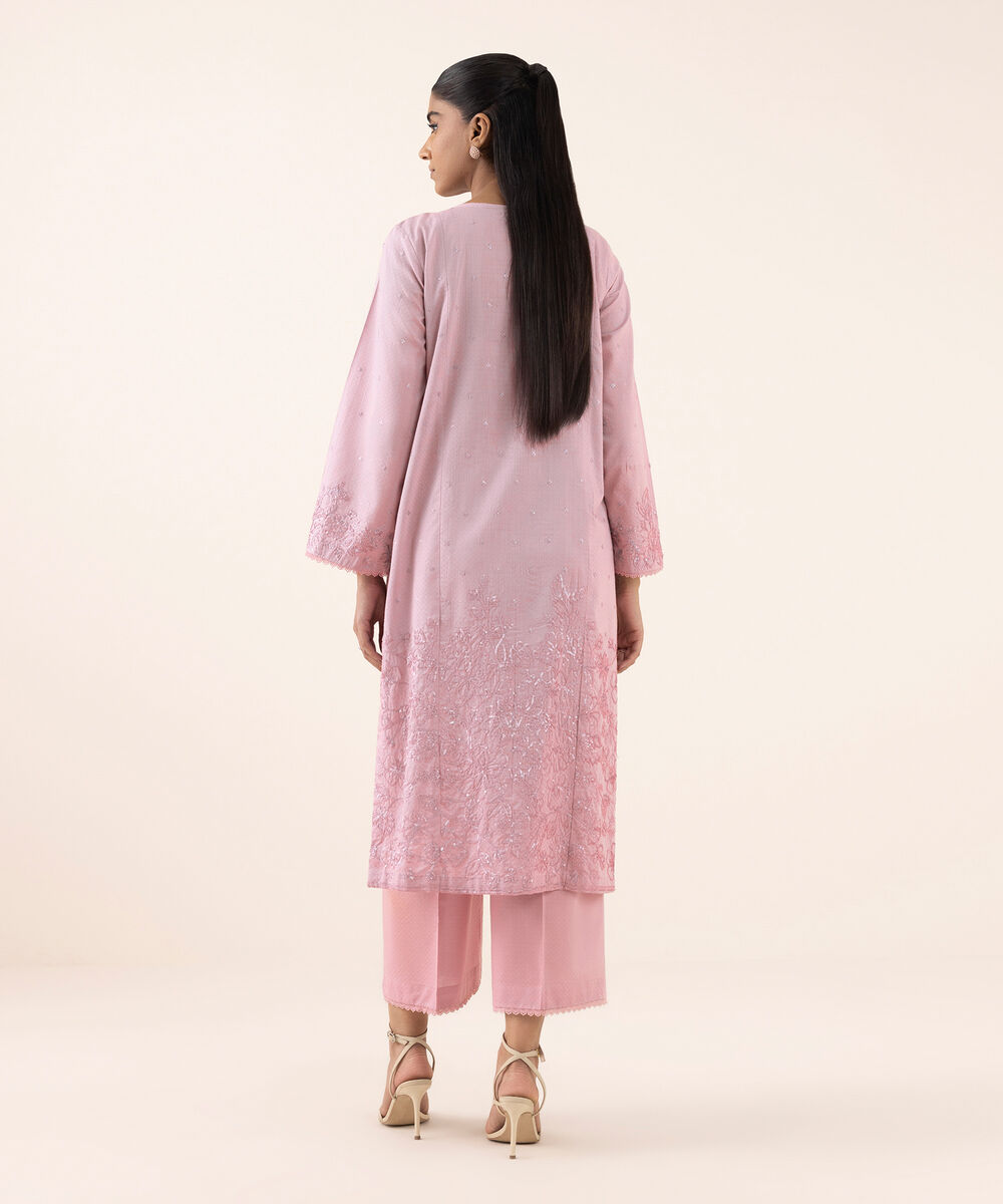 Women's RTW Dobby Pink Embroidered A-Line Shirt