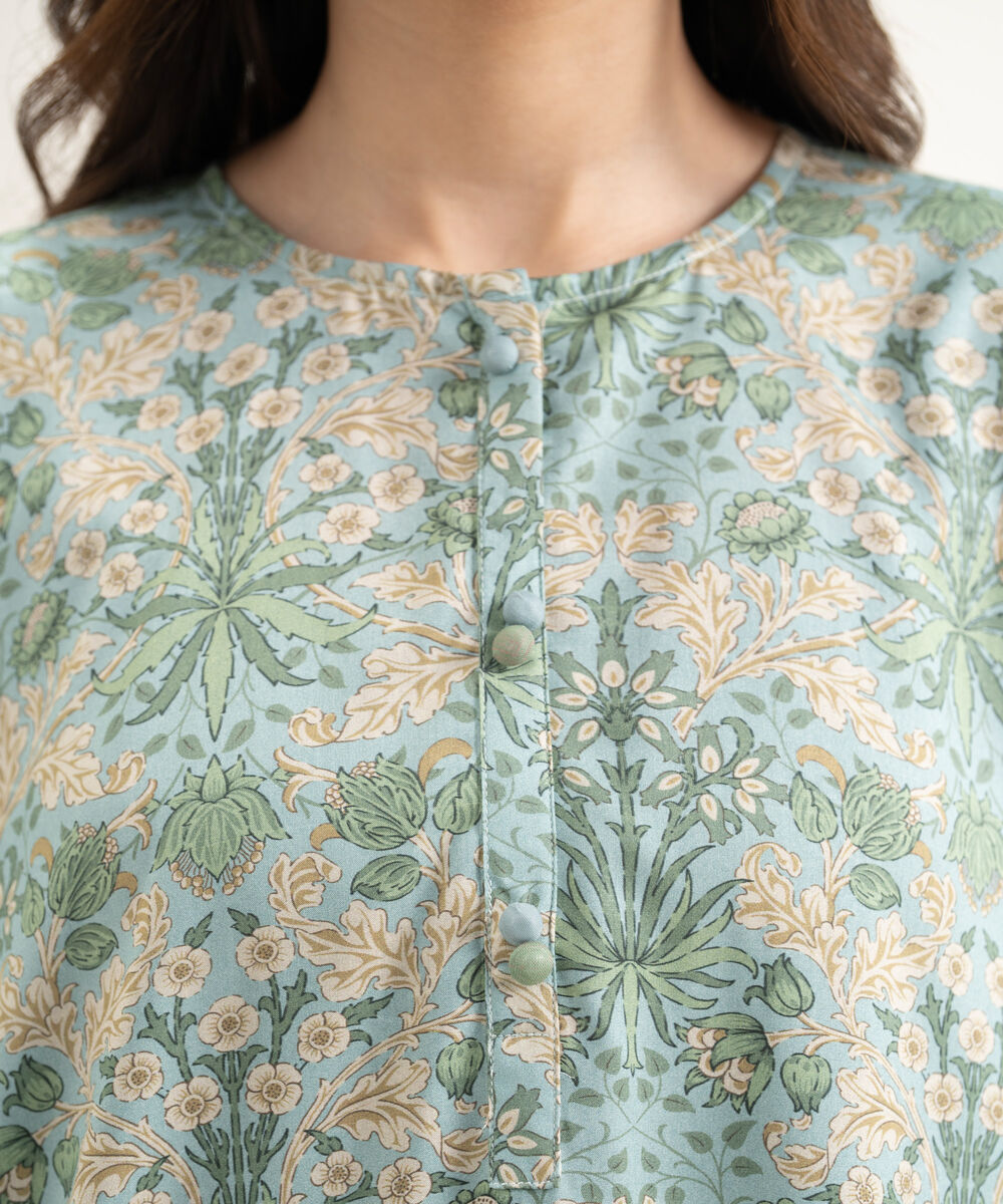 Women's RTW Arabic Lawn Printed Blue Straight Shirt