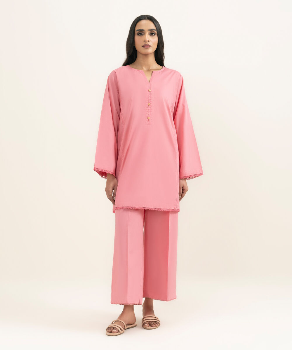 Women's RTW Cambric Solid Pink Straight Shirt