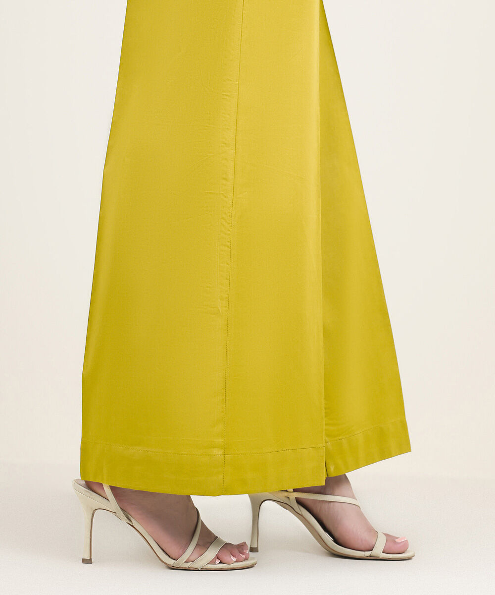 Unstitched Women's Yellow Cotton Solid Trousers