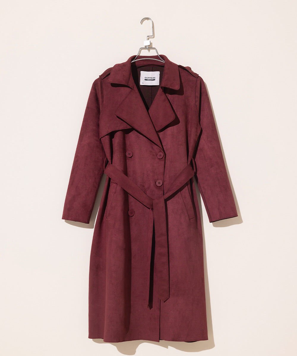 Suede Trench Coat with Belt Woman - Red Suede Trench Coat with Belt