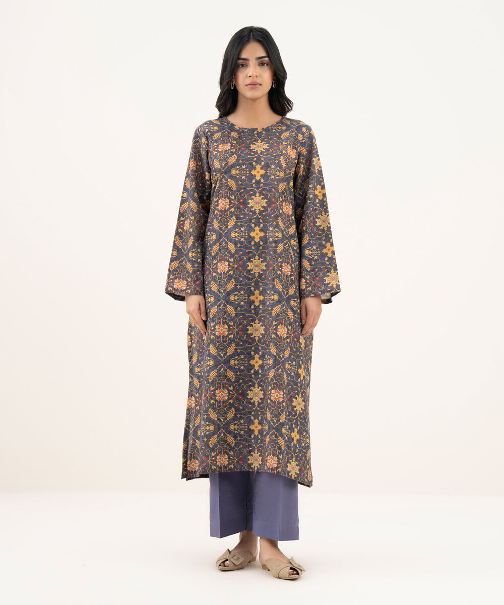 Women's RTW Light Khaddar Printed Straight Black Shirt