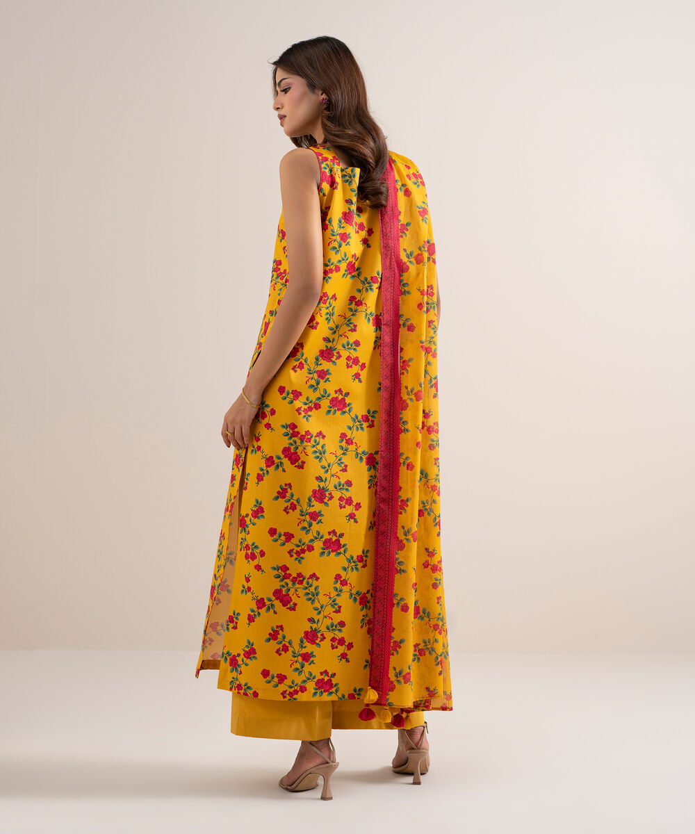 Women's Unstitched Lawn Printed Yellow 3 Piece Suit