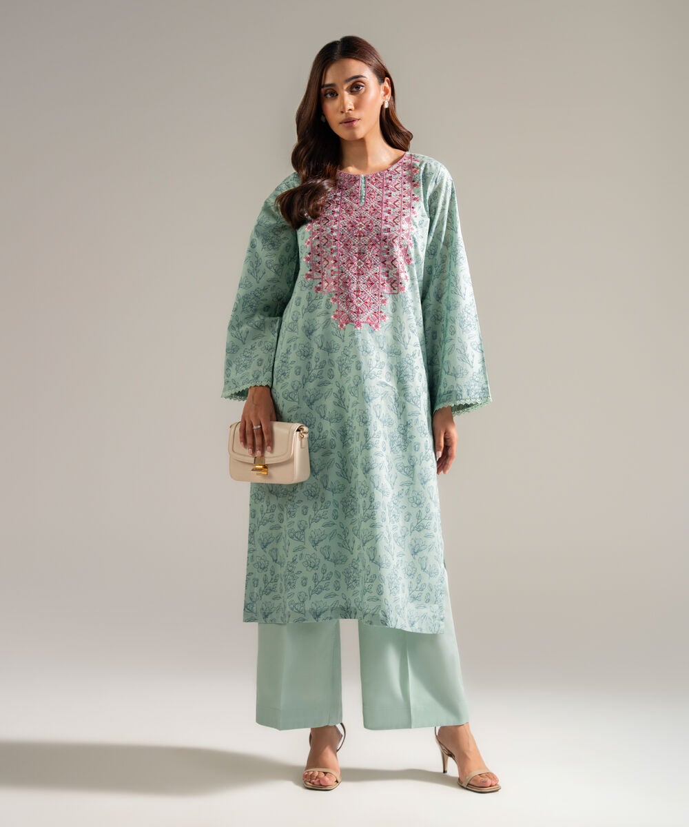 Women's RTW Cambric Embroidered Blue 2 Piece Suit