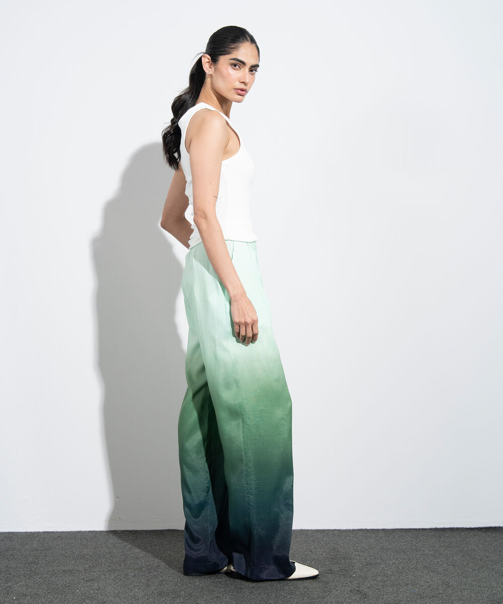 Women's Western Multi Ombre Print Wide Leg Trousers