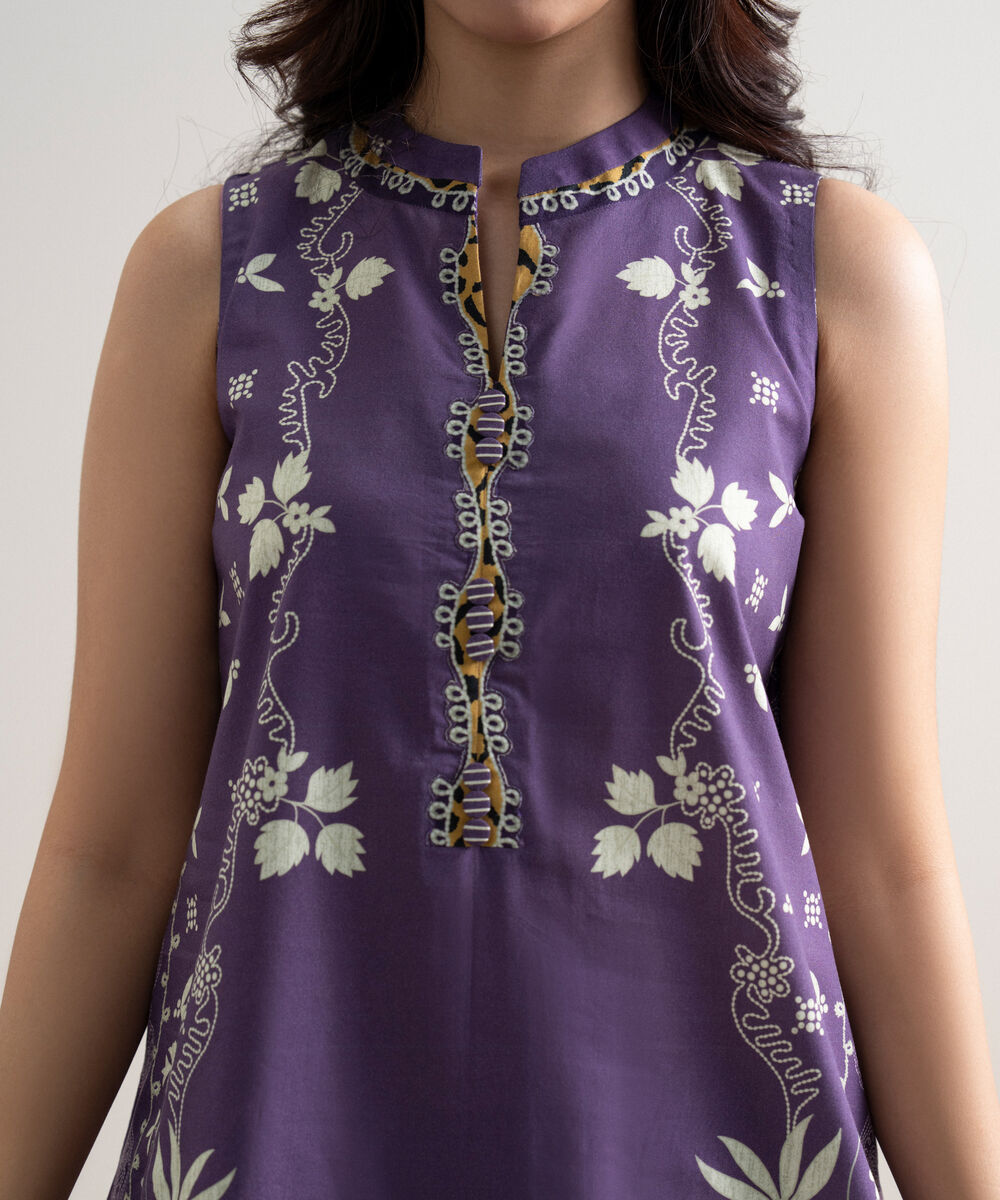 Women's Unstitched Lawn Printed Purple 3 Piece Suit