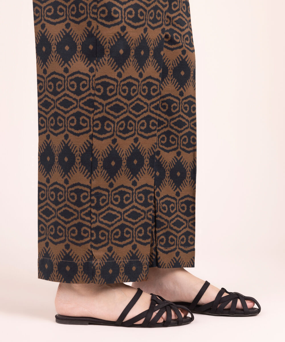 Women's RTW Khaddar Printed Black Straight Pants