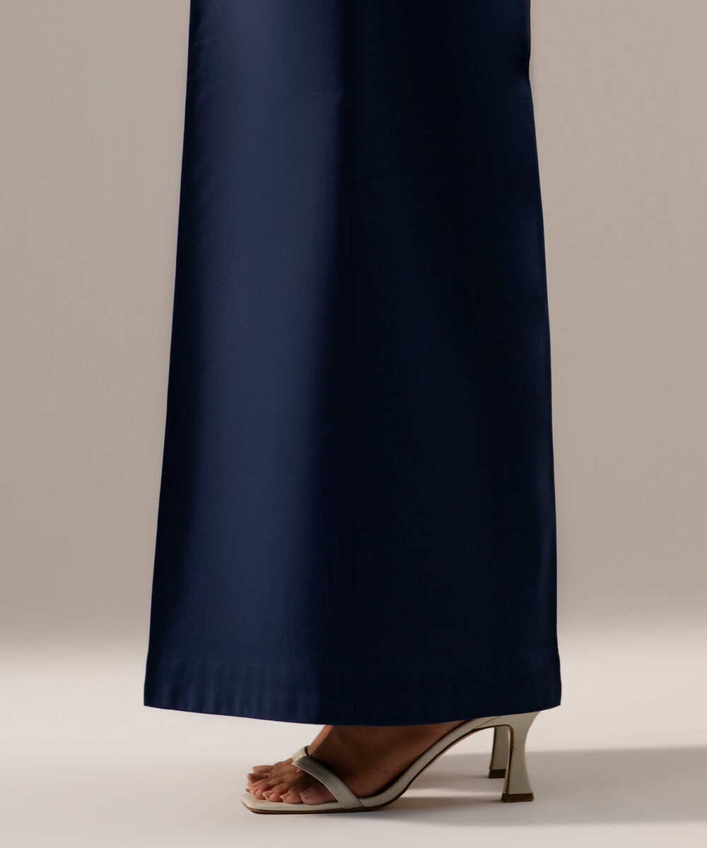 Women's RTW Cambric Solid Blue Flared Pants