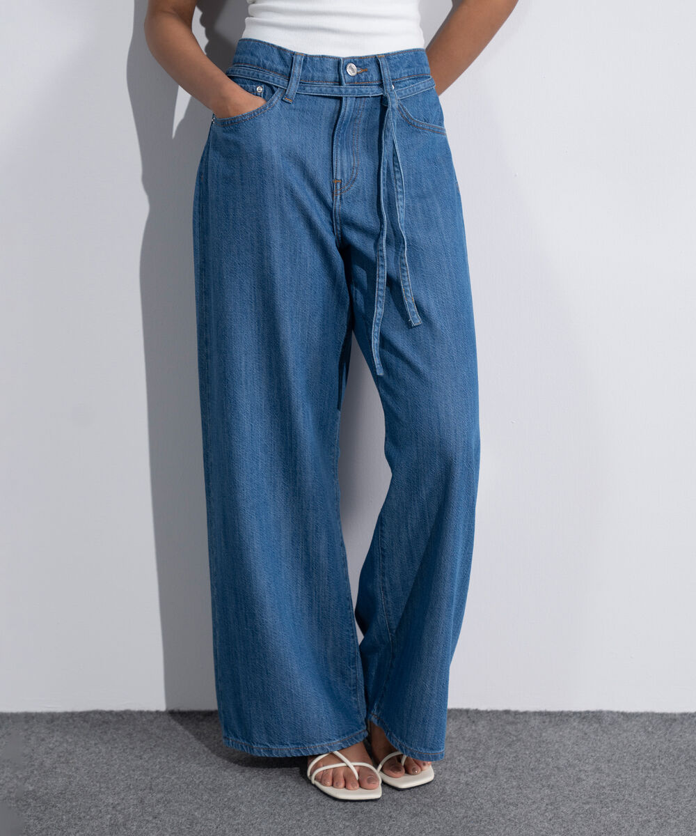 Women's Western Mid Blue Wash Baggy Loose Jeans