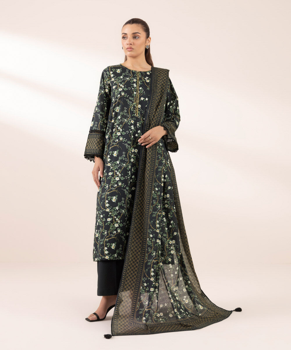 Women's RTW Lawn Black Printed A-Line Shirt