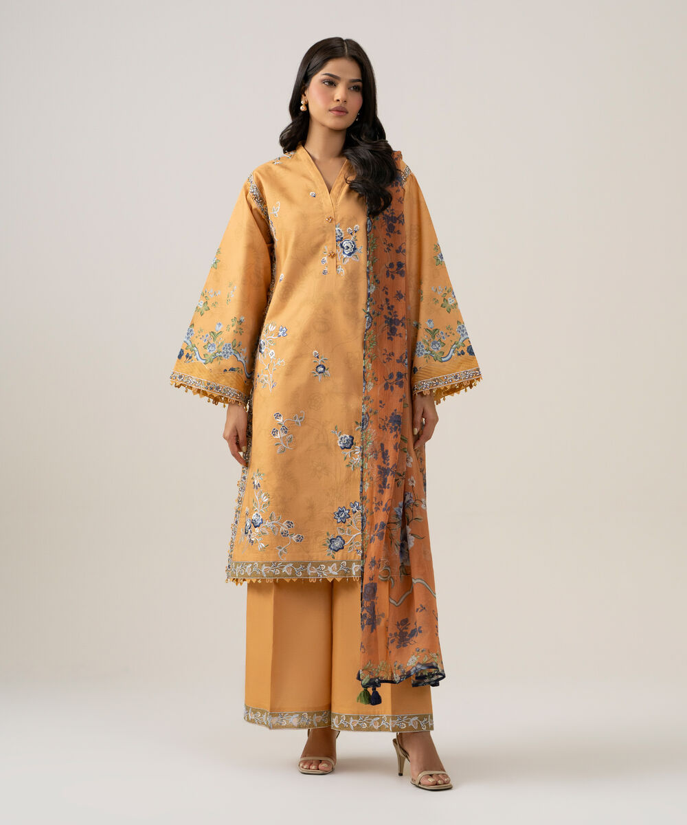 3 Piece - Embroidered Cotton Suit