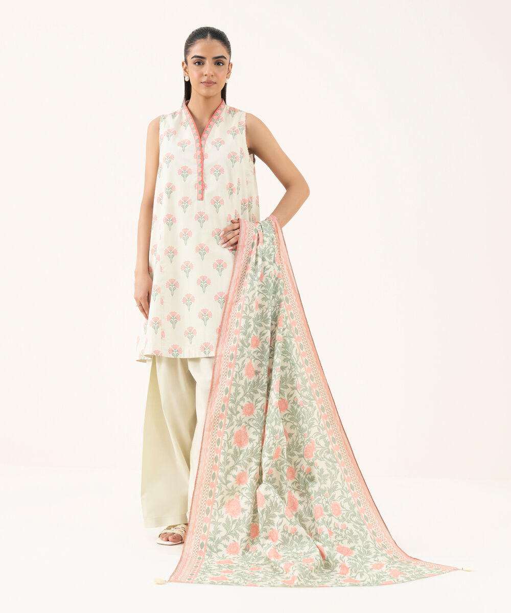 Women's Unstitched Cotton Printed Multi Two Piece Suit