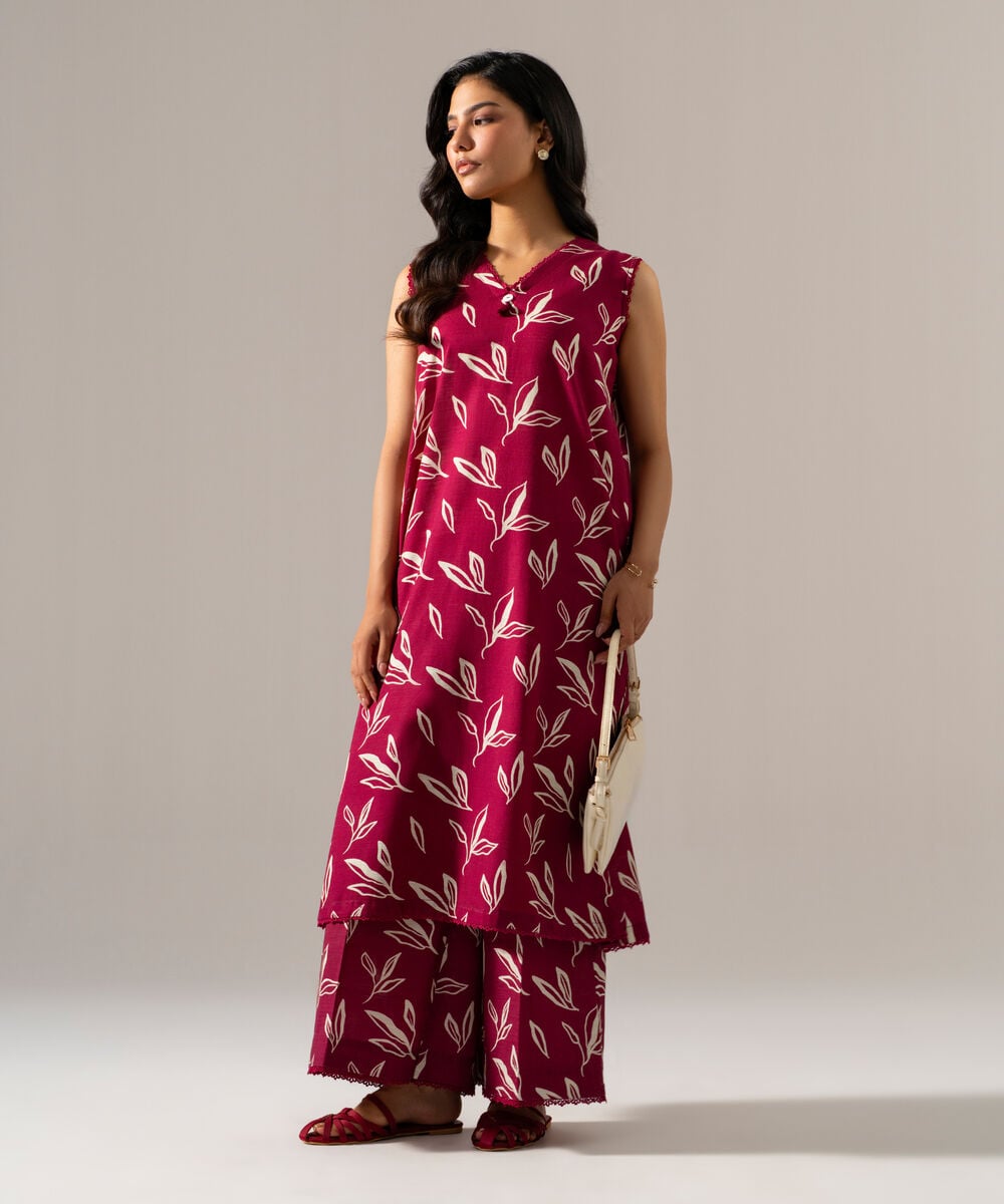Women's RTW Khaddar Printed Maroon 2 Piece Suit