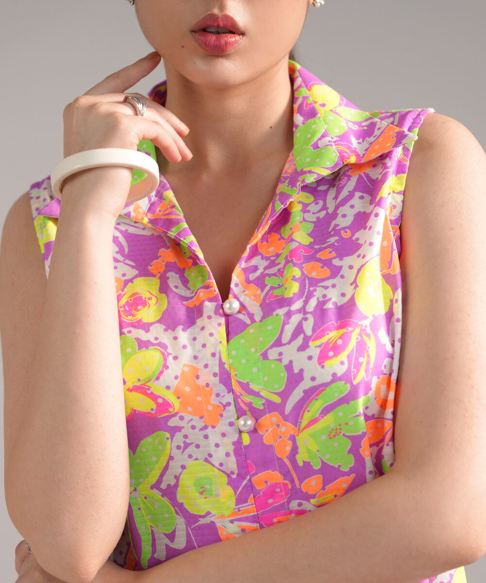 Women's RTW Dobby Printed Purple 2 Piece Suit