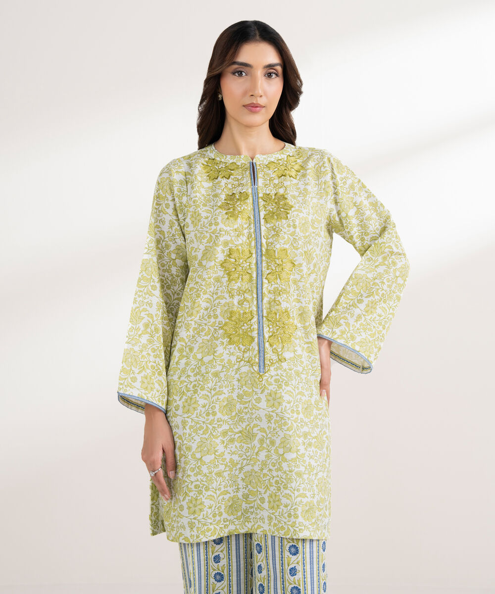 Women's RTW Light Khaddar Embroidered Straight Mint Green Shirt