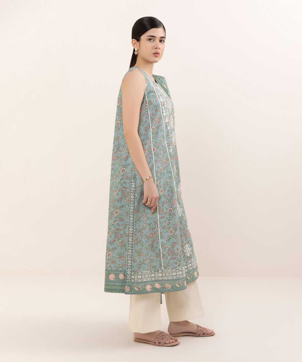 Women's Unstitched Lawn Embroidered Blue 2 Piece Suit