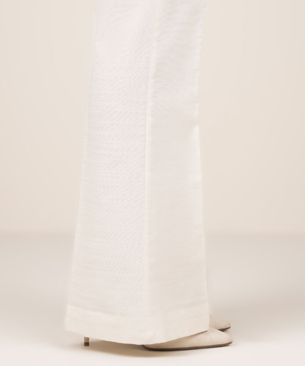 Women's RTW Khaddar Solid Off White Straight Pants