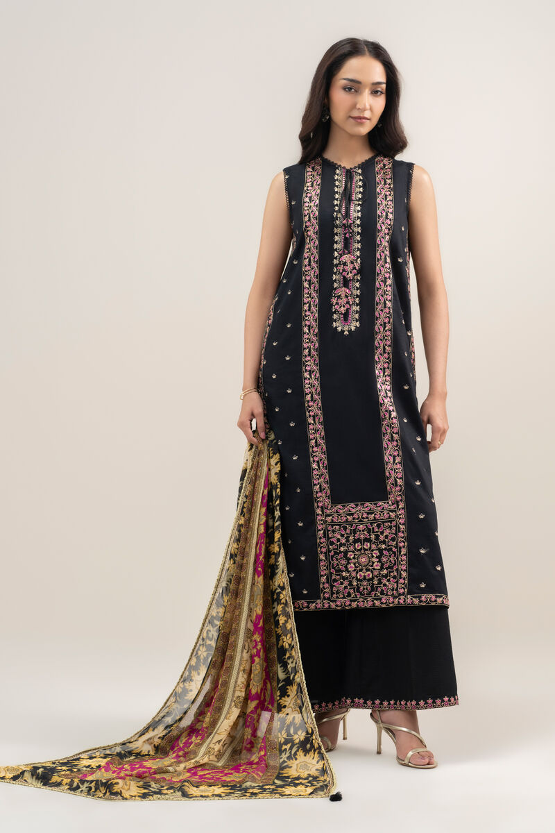 3 Piece - Embroidered Dobby Suit