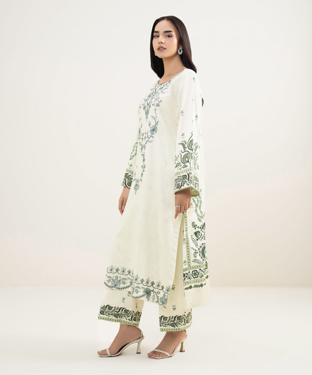 Women's RTW Cotton Satin Embroidered White A-Line Shirt