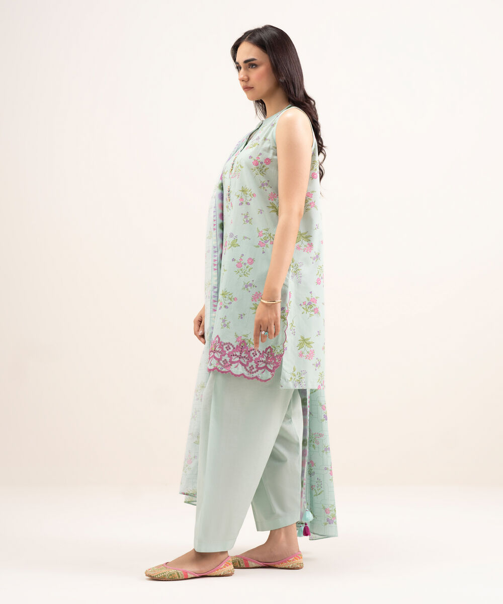 Women's Unstitched Lawn Embroidered Blue 3 Piece Suit